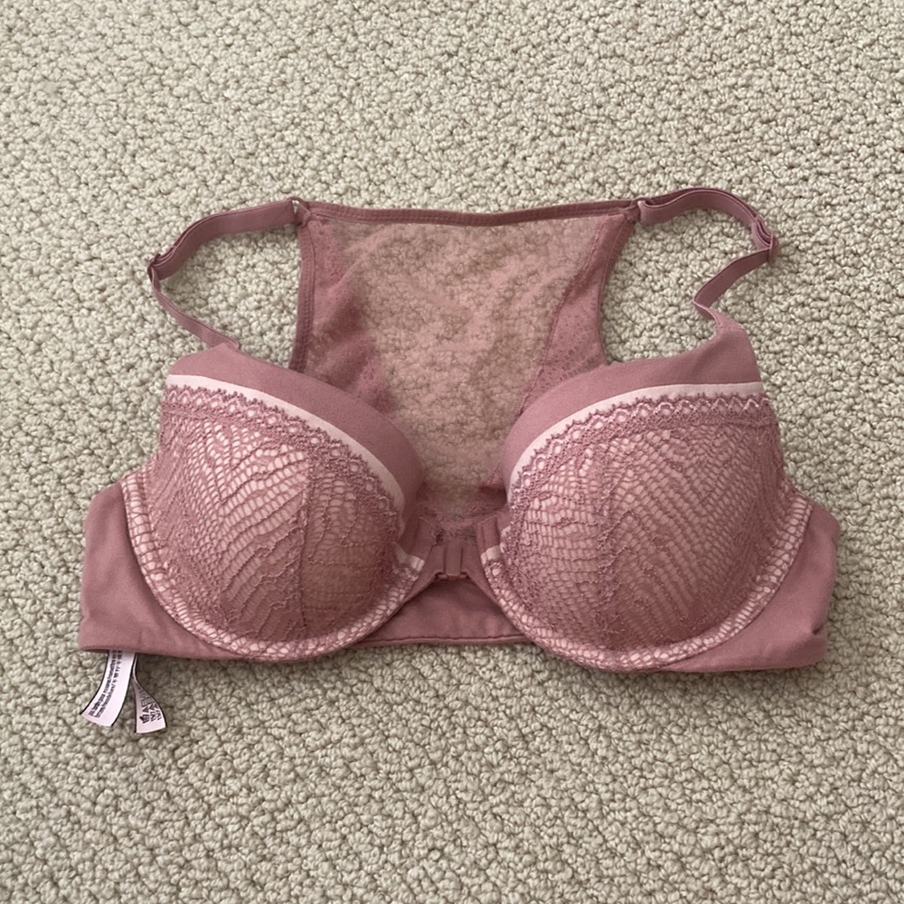 Body by Victoria’s Secret Lined Demi Bra Lacy Mesh Front Close Mauve 33C Soft